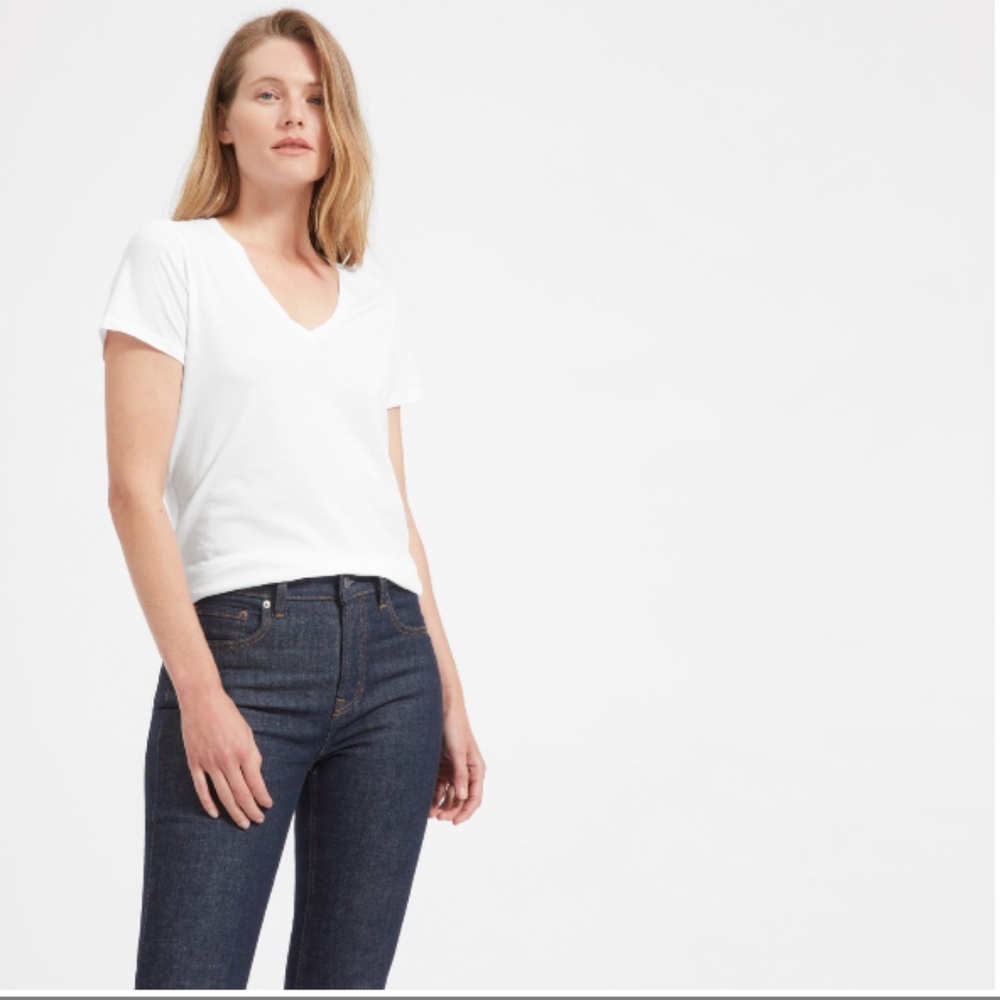Everlane White Supima Cotton Vee Neck Tee XS Made in USA